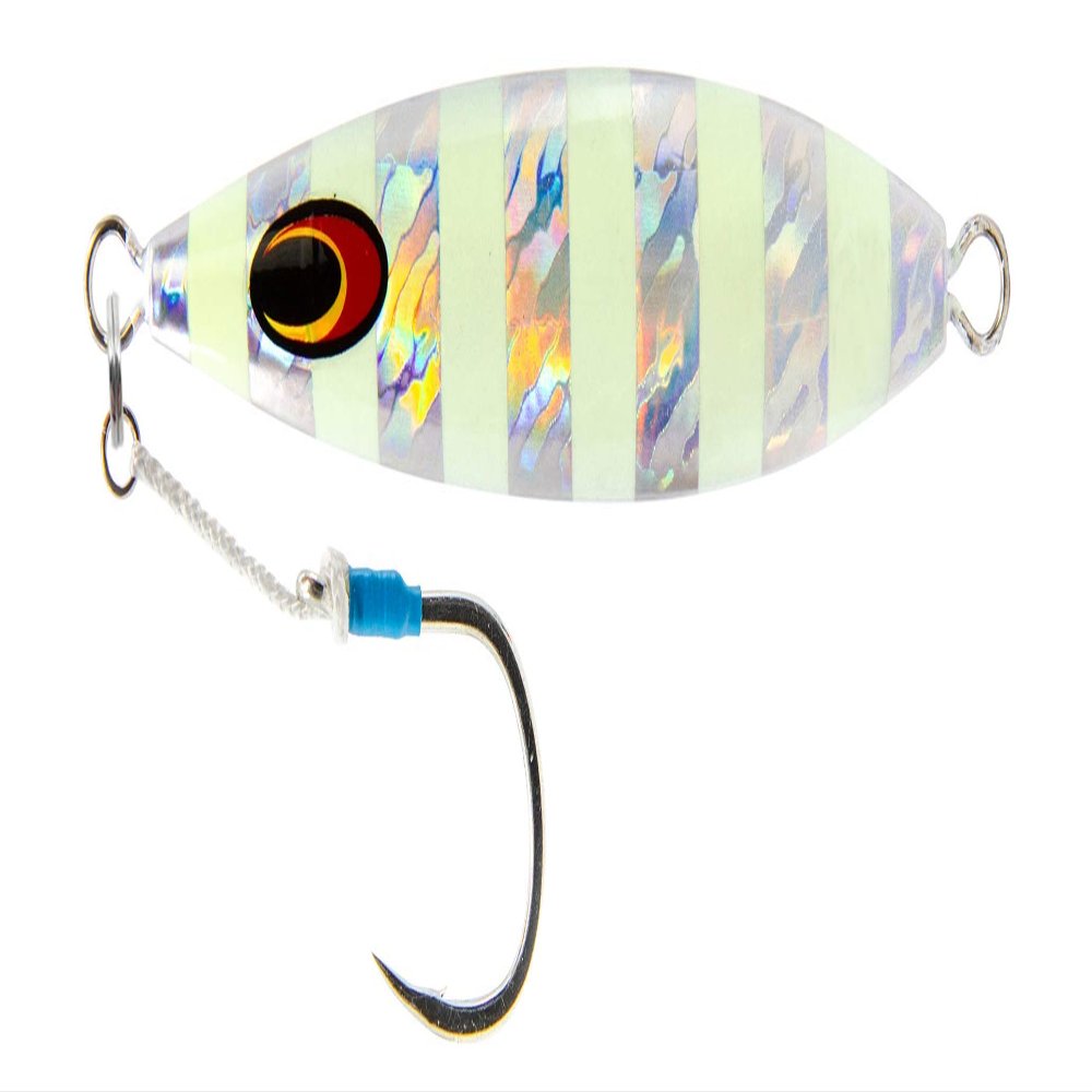 Nomad Design Back Slide Jig Versatile Classic Teardrop Shape Shallow & Deep Water Fishing, BKK Assist Hooks The Gypsy 80g - 3oz - Silver Glow Stripe