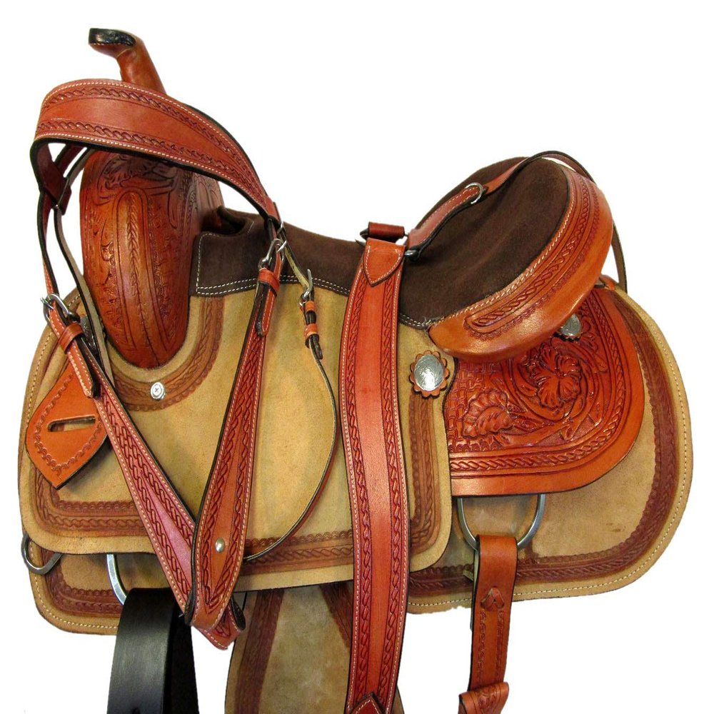 GAITED Western Saddle 17 16 15 Pleasure Horse Trail Floral Tooled Leather TACK (17)