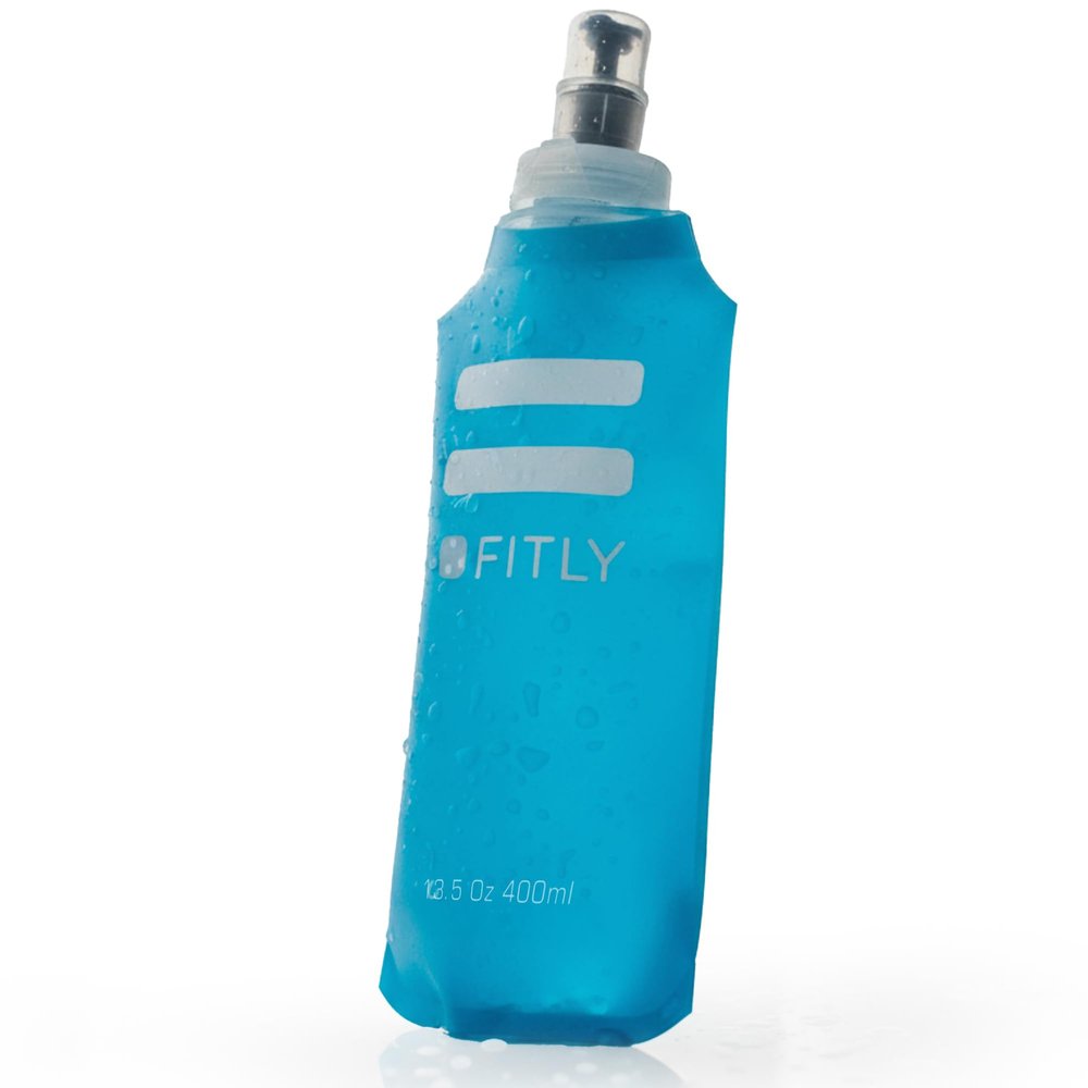 FITLY Soft Flask - 13.5 oz (400 ml) - Shrink As You Drink Pocket Soft Water Bottle for Hydration Pack/Running Vest- Folding Water Bottle for Running, Hiking, Cycling - Ski Water Bottles (FLASK400)