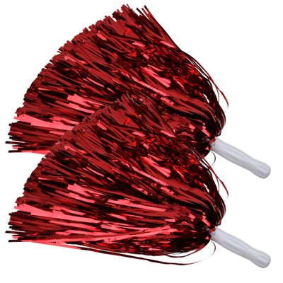 ICObuty Metallic Cheerleading Pom Poms Foil Fluffy 12 inch 2 Pack NO Sheddingfor Sport Squads Dance Hen Party Stage Performance Celebration (Red)