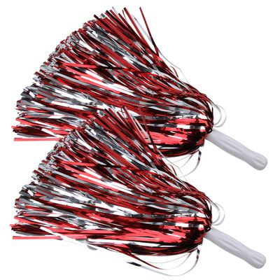 ICObuty Metallic Cheerleading Pom Poms Foil Fluffy 12 inch 2 Pack NO Sheddingfor Sport Squads Dance Hen Party Stage Performance Celebration (Red/Silver)