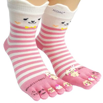 Women's Cotton Toe Socks,five Finger Socks,Funny and Funky cartoon theme sport Toe Socks (pig1 pink)
