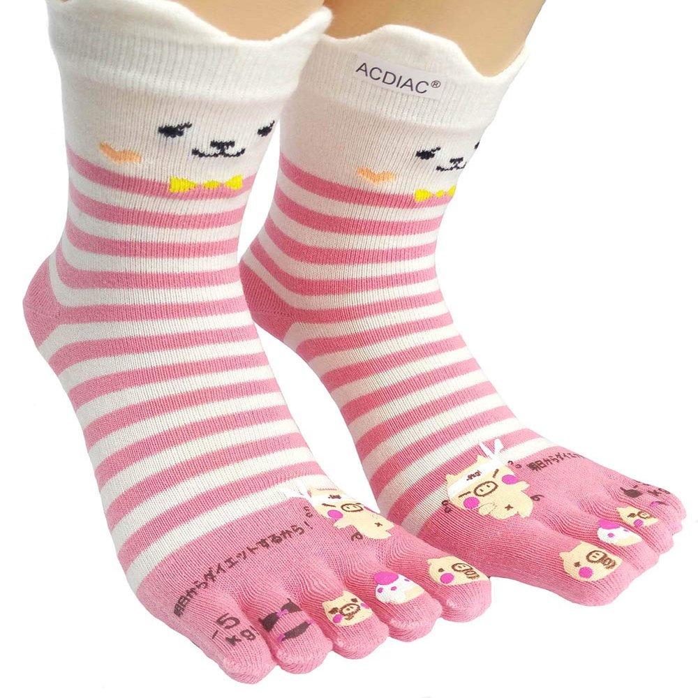 Women's Cotton Toe Socks,five Finger Socks,Funny and Funky cartoon theme sport Toe Socks (pig1 pink)