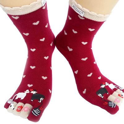 acdiac Women's Cotton Toe Socks,five Finger Socks,Funny and Funky cartoon theme sport Toe Socks (sheep red)