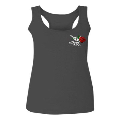 0184. dope Streetwear Graphic Good Vibe Red Rose Flowers Bones Hand Shaka Women's Tank Top Racerback (Characol, Large)