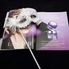 AZYOUNG Women's Masquerade Masks Side Feather Flower Petal Hand Held Lace Mask with Stick,(White) view 2