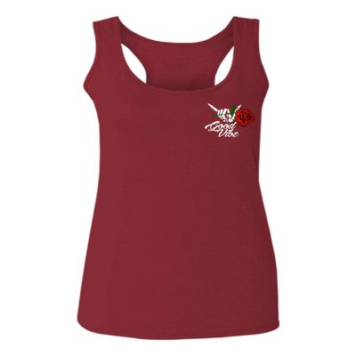 0184. dope Streetwear Graphic Good Vibe Red Rose Flowers Bones Hand Shaka Women's Tank Top Racerback (Maroon, Large)