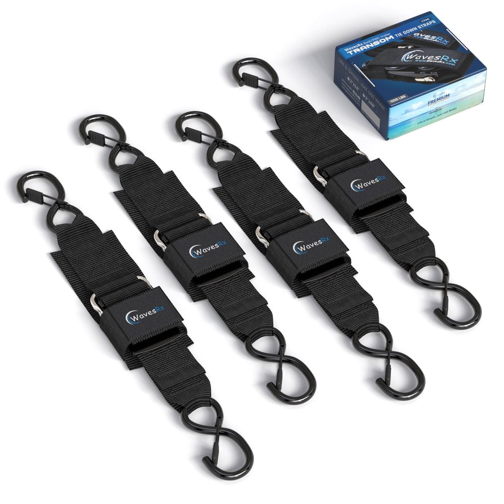 Jet Ski & PWC Boat Trailer Transom Straps (4PK) - 24" Tie Down Adjustable Boat Strap for Trailer - Outperforms Ratchet & Retractable Tie-Down Strap - Transom Tiedowns for Secure Transportation