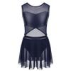 ACSUSS Girls Gymnastics Ballet Dance Tank Top Leotard Tutu Dress Dancewear Metallic Mesh Splice Cutout Unitard Bodysuit Navy_Blue 6 view 1