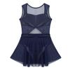 ACSUSS Girls Gymnastics Ballet Dance Tank Top Leotard Tutu Dress Dancewear Metallic Mesh Splice Cutout Unitard Bodysuit Navy_Blue 6 view 3