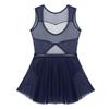ACSUSS Girls Gymnastics Ballet Dance Tank Top Leotard Tutu Dress Dancewear Metallic Mesh Splice Cutout Unitard Bodysuit Navy_Blue 6 view 4