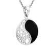 AeraVida Sacred Balance Yin and Yang Simulated Black Onyx Inlay .925 Sterling Silver Pendant Necklace view 2