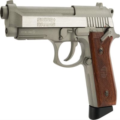 Evike Airguns - Swiss Arms PT92 Metal CO2 Powered Blowback 4.5mm Air Pistol (4.5mm Air Gun) (Color: Silver)