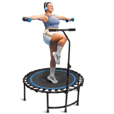 Serenelife 40" Inch Portable Fitness Trampoline with Adjustable Handrail for Indoor and Outdoor Use  Professional Round Jumping Trampoline  Cardio Trampoline