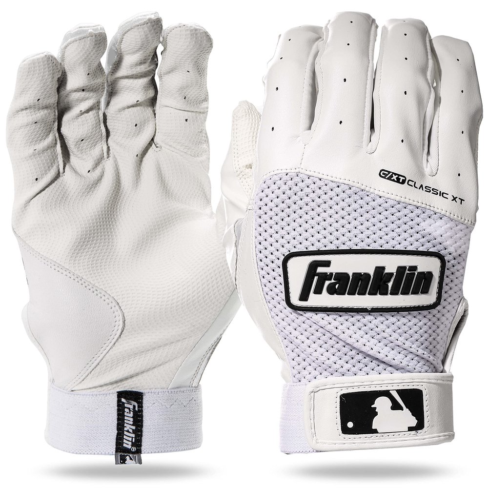Franklin Sports MLB Batting Gloves - Classic XT Adult Men's + Youth Batting Gloves Pair - Baseball + Softball Pairs - White - Youth Small
