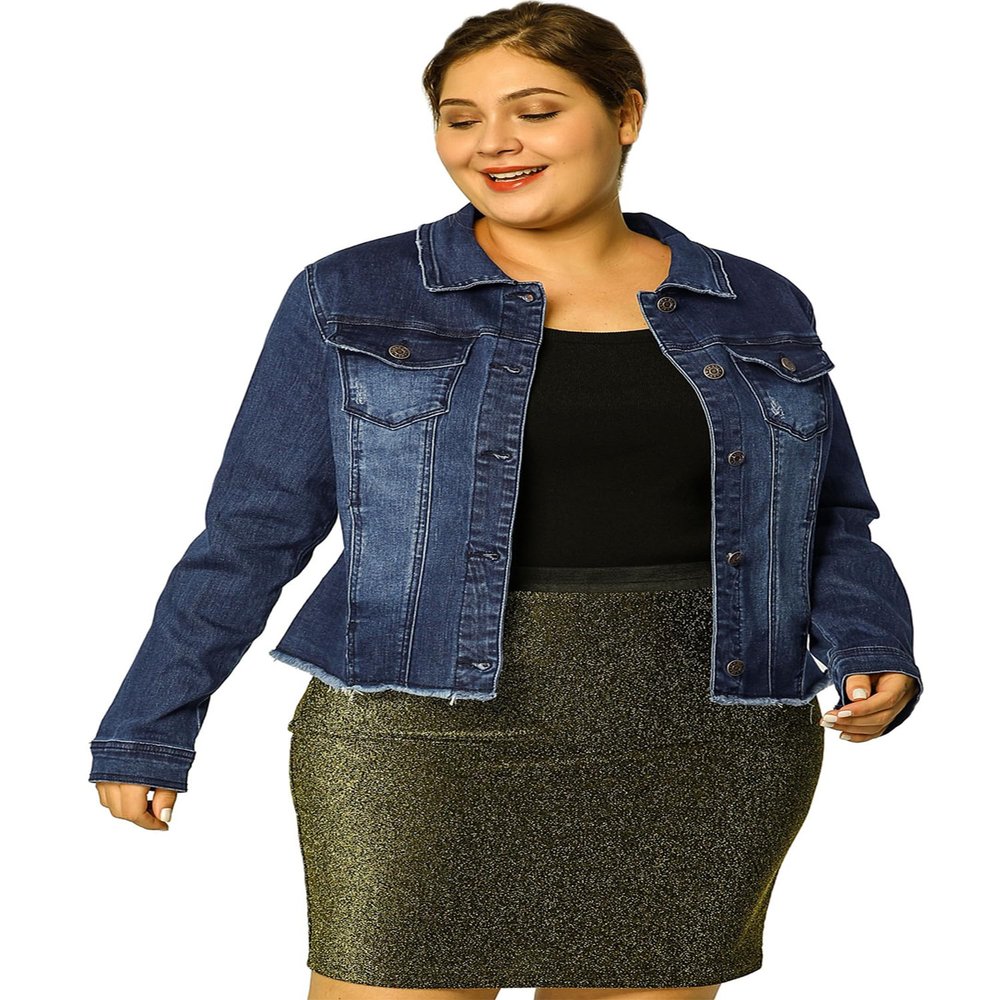 Agnes Orinda Women's Classic Plus Size Denim Jacket 3X Dark Blue