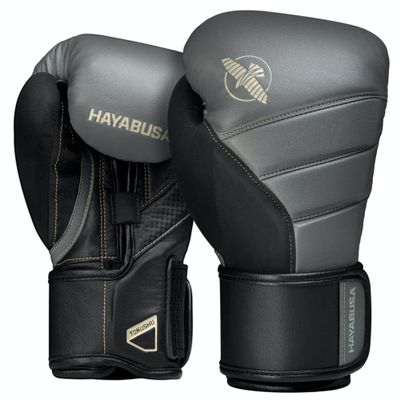 Hayabusa T3 Boxing Gloves for Men and Women Wrist and Knuckle Protection, Dual-X Hook and Loop Closure, Splinted Wrist Support, 5 Layer Foam Knuckle Padding - Charcoal/Black, 10 oz