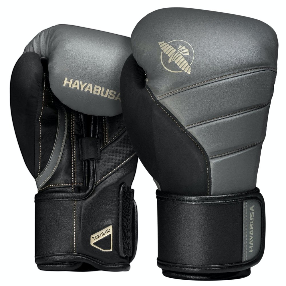 Hayabusa T3 Boxing Gloves for Men and Women Wrist and Knuckle Protection, Dual-X Hook and Loop Closure, Splinted Wrist Support, 5 Layer Foam Knuckle Padding - Charcoal/Black, 10 oz