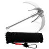 Ant Mag Grappling Hook Stainless Steel Claw Carabiner with 20m/65ft 8mm Auxiliary Black Rope for Camping Hiking Tree Grabbing and Water Lifting Salvage view 1
