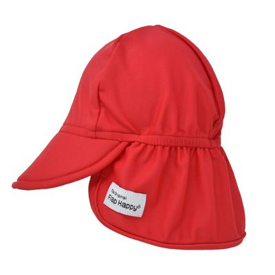 Flap Happy Baby Sun Hat - UPF 50+ Swim Hat with Neck Flap for Sun Protection, Floats on Water, Recycled Fabric - Red, X-Large