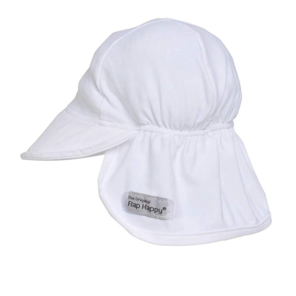 Flap Happy Baby Sun Hat - UPF 50+ Swim Hat with Neck Flap for Sun Protection, Floats on Water, Recycled Fabric - White, XX-Large