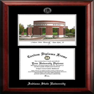 Campus Images NCAA Indiana State Sycamores Unisex Silver Medallion Frame Indiana State 11w x 8.5h Silver Embossed Diploma Frame Lithograph, Brown, One Size