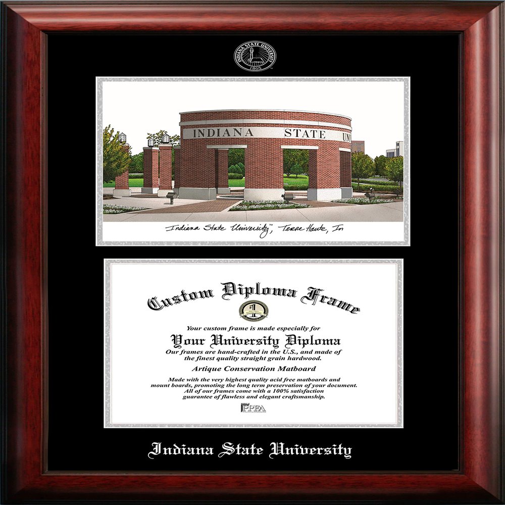 Campus Images NCAA Indiana State Sycamores Unisex Silver Medallion Frame Indiana State 11w x 8.5h Silver Embossed Diploma Frame Lithograph, Brown, One Size