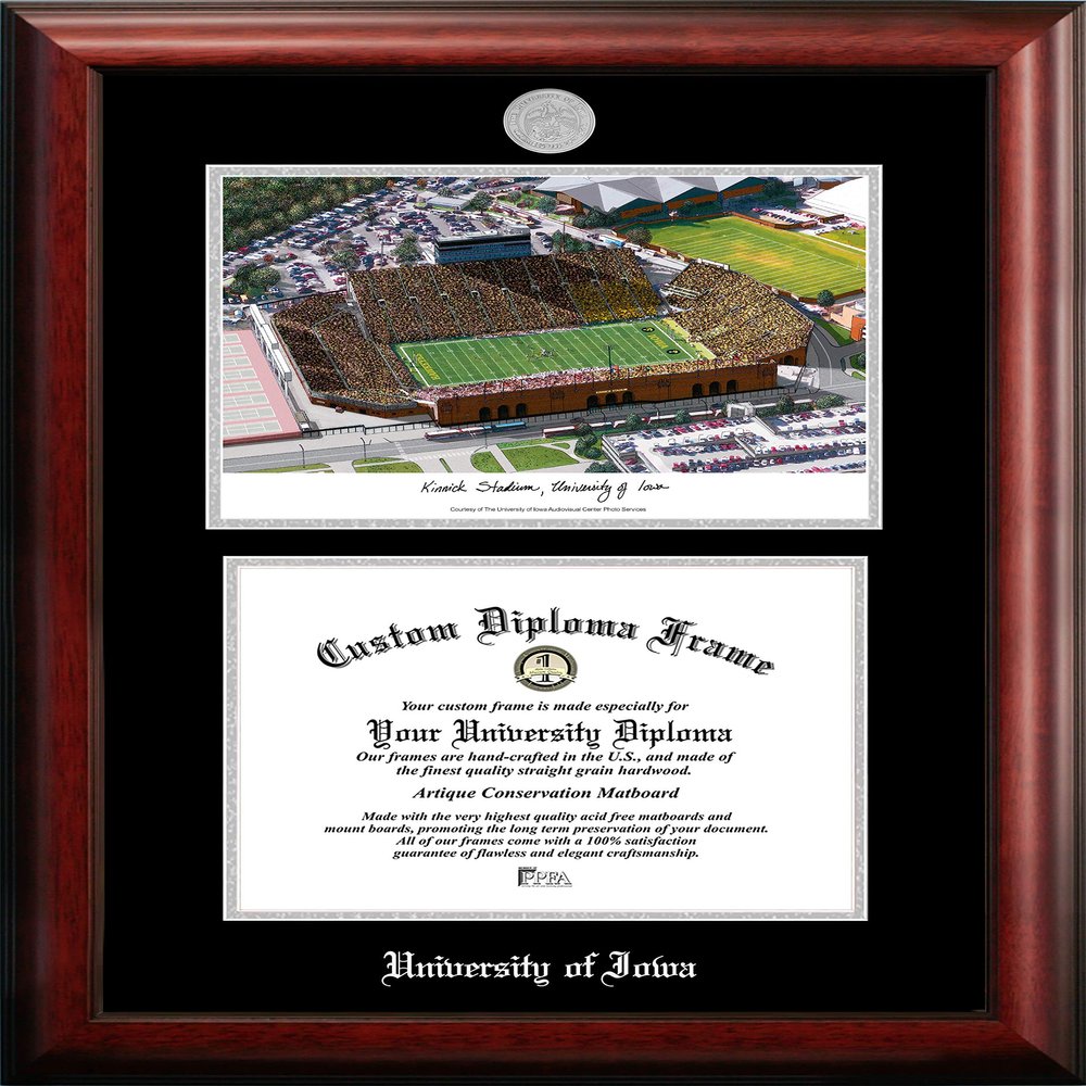 Campus Images NCAA Iowa Hawkeyes Unisex Silver Medallion Frame University of Iowa Hawkeyes Kinnick Stadium 11w x 8.5h Silver Embossed Diploma Frame Lithograph, Brown, One Size