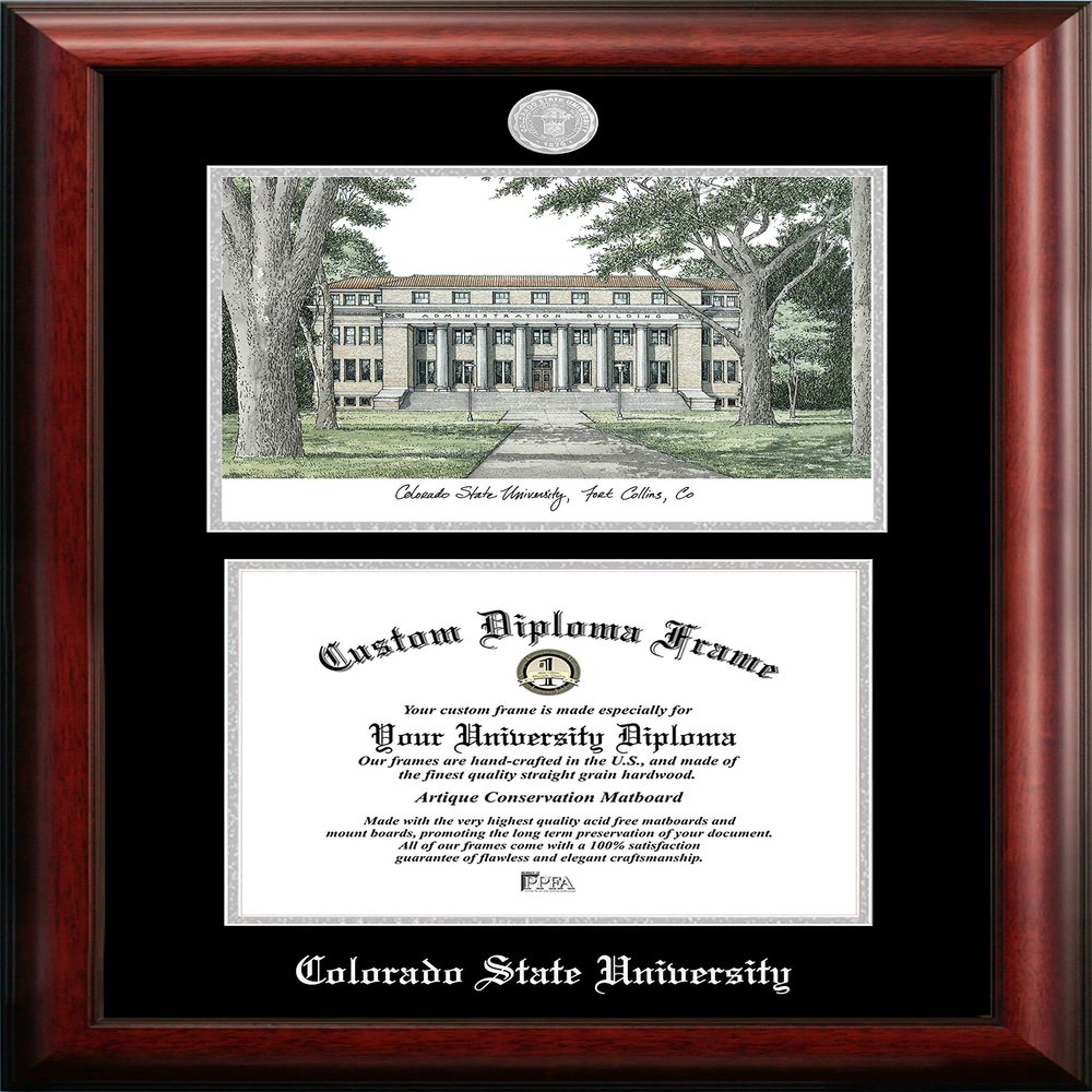 Campus Images NCAA Colorado State Rams Unisex Silver Medallion Frame Colorado State University 11w x 8.5h Silver Embossed Diploma Frame Lithograph, Brown, One Size