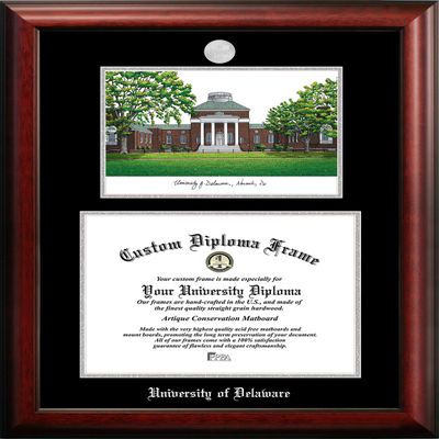 Campus Images NCAA Delaware Fightin' Blue Hens Unisex Silver Medallion Frame University of Delaware 16w x 12h Silver Embossed Diploma Frame Lithograph, Brown, One Size