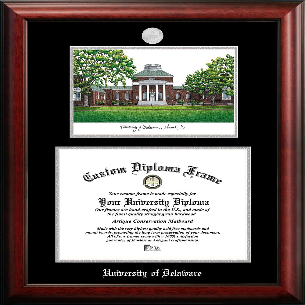 Campus Images NCAA Delaware Fightin' Blue Hens Unisex Silver Medallion Frame University of Delaware 16w x 12h Silver Embossed Diploma Frame Lithograph, Brown, One Size