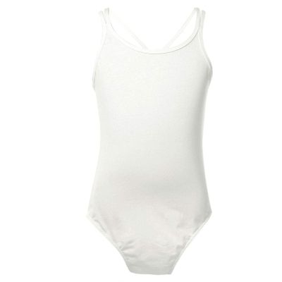 JEATHA Kids Girls Gymnastics Leotard Ballet Dance Top Sleeveless Spaghetti Straps Cross Back Athletic Bodysuit White 12-14