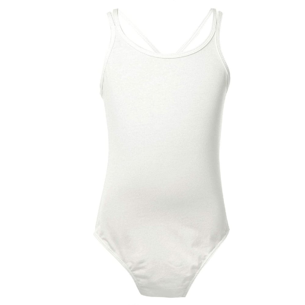 JEATHA Kids Girls Gymnastics Leotard Ballet Dance Top Sleeveless Spaghetti Straps Cross Back Athletic Bodysuit White 12-14