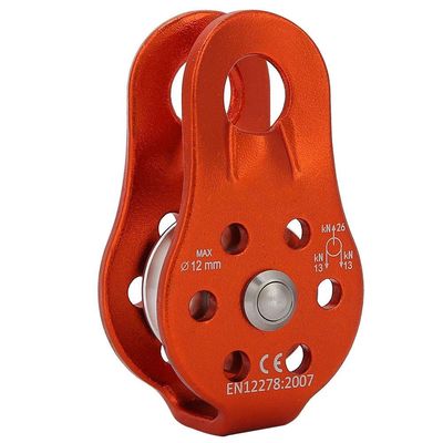 Pulley 26KN Aluminium Alloy Heavy Duty Single Swivel Rope Pulley Block, for 12mm Rope Climbing(Orange)