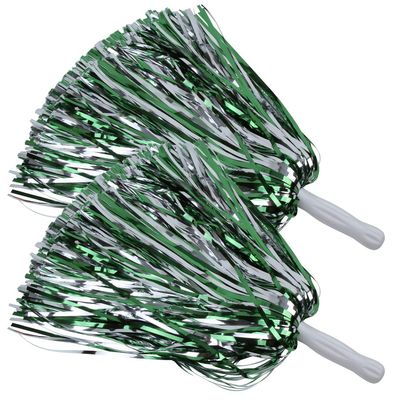ICObuty Metallic Cheerleading Pom Poms Foil Fluffy 12 inch 2 Pack NO Sheddingfor Sport Squads Dance Hen Party Stage Performance Celebration (Kelly Green/Silver)