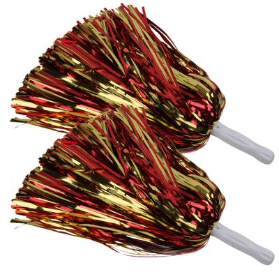 ICObuty Metallic Cheerleading Pom Poms Foil Fluffy 12 inch 2 Pack NO Sheddingfor Sport Squads Dance Hen Party Stage Performance Celebration (Red/Gold)