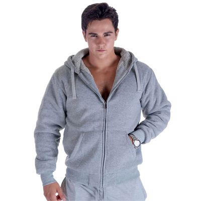 Yasumond Zip Front Hoodies for Men Sherpa Lined Heavyweight Cotton Warm Jackets Grey