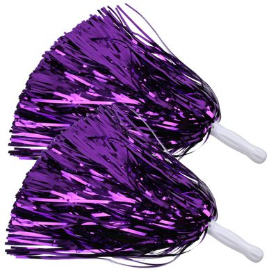 ICObuty Metallic Cheerleading Pom Poms Foil Fluffy 12 inch 2 Pack NO Sheddingfor Sport Squads Dance Hen Party Stage Performance Celebration (Purple)