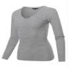 Made by Emma Basic Casual Solid Long Sleeve V-Neck Thermal Tops Heather Grey L view 1