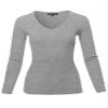 Made by Emma Basic Casual Solid Long Sleeve V-Neck Thermal Tops Heather Grey L view 2