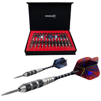 WINSDART Darts Metal Tip Set Professional Metal Darts for Dartboard Steel Tip Darts with Nonslip Iron Barrel Aluminum Dart Shafts,Extra Flights,Dart Sharpener,Gift Box