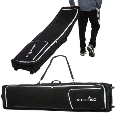 Athletico Rolling Double Ski Bag - Padded Ski Bag with Wheels for Air Trave (Black, 190cm)