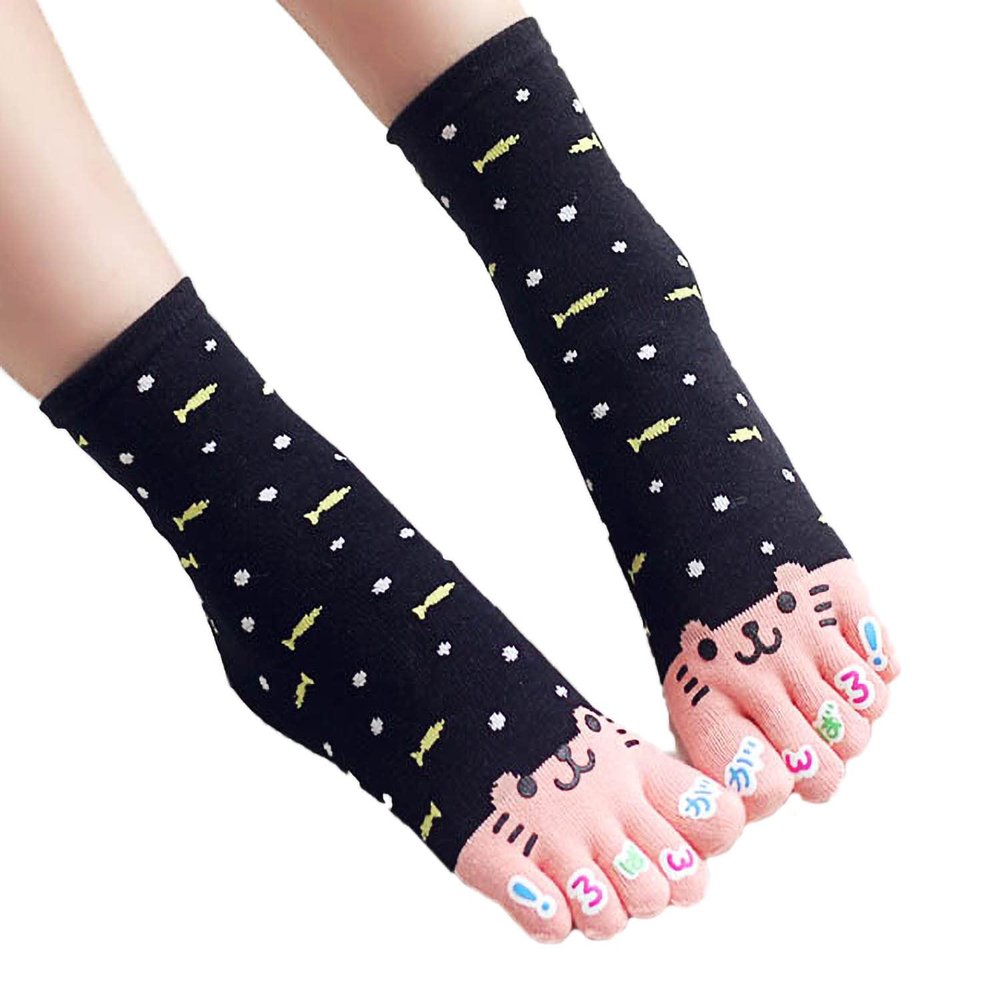 acdiac Women's Cotton Toe Socks,five Finger Socks,Funny and Funky cartoon theme sport Toe Socks (fish-black)