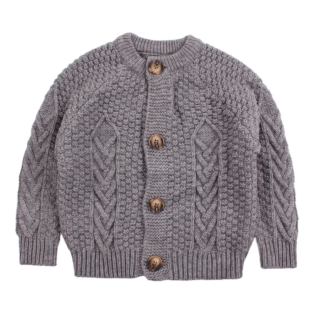 Peecabe Toddler Girl Sweaters Cable Knit Long Sleeve Crewneck Chunky Crochet Cardigans 1-6T (Light Gray, 90-2T)
