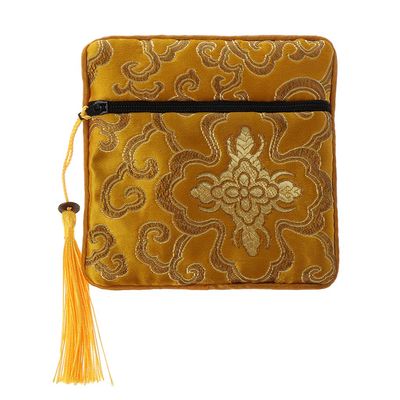 Youngy Classic Chinese Embroidery Jewelry Bag Organizer Silk Tassel Traditional Pouch - Yellow