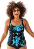 Swimsuits For All Women's Plus Size A Line Relaxed Fit Flared Tankini Top with Adjustable Straps - 14, Blue Poppies (Plus view 1