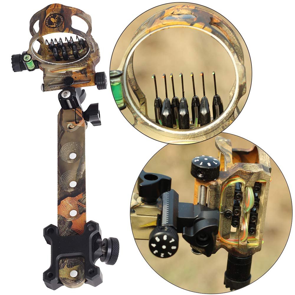 SHARROW Archery Compound Bow Sight 7 Pin Bow Sight Aluminum Alloy Bow Sights Compound Bow 0.019 Optical Fiber Retinal Sight Accessories Hunting (camo)