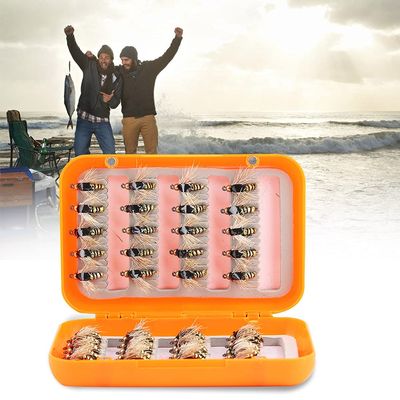 Fishing Trout Flies, 40pcs Lifelike Fly Fishing Trout Lures Hooks Fly Fishing Kit Box(Golden)