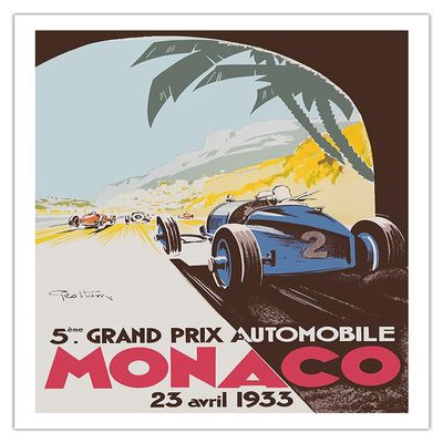 5th Grand Prix Monaco 1933 - Vintage Sports Poster by Go Ham (Georges Hamel) c.1933 - Fine Art Matte Paper Print (Unframed) 20x26in