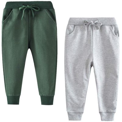 Little Boys Cotton Casual 2T Sweatpants Toddler Boys' Drawstring Elastic Waist Solid 2T Jogger Pants 2 Pack Set Gray Green 3T
